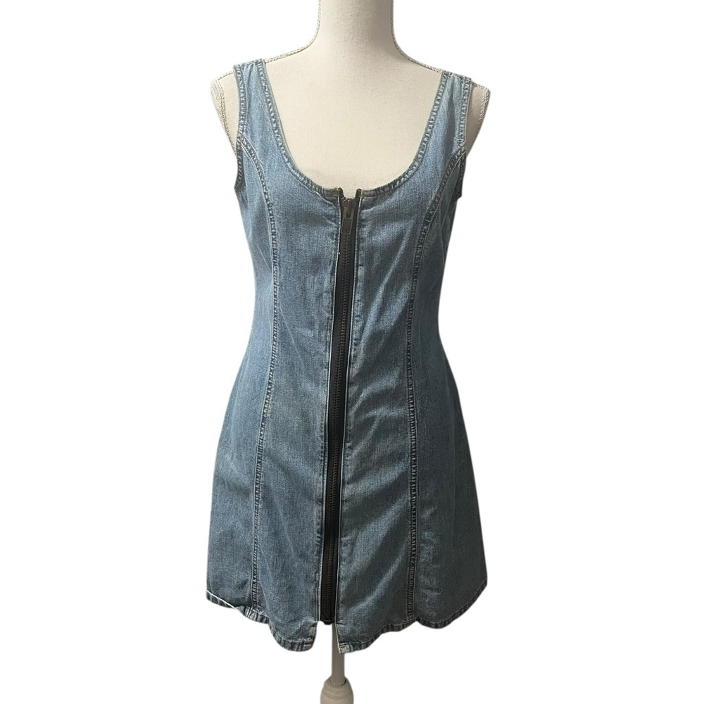 VTG Peace By Piece  LA Griffe Jeans Sleeveless Full Front Zippered Denim Dress S